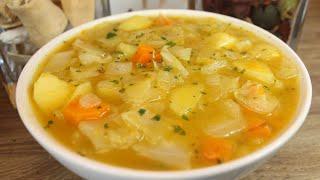 White cabbage stew recipe with lots of vegetables, hearty, tasty stew, soup recipe