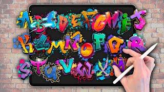 DRAW A GRAFFITI ALPHABET A to Z - Procreate drawing tutorial