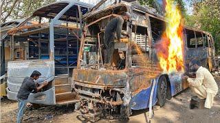 Passenger Bus Completely Burnt Due to Dangerous Accident /Complete video of Repairing burnt Hino Bus