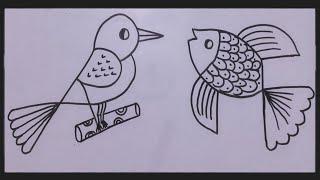How to draw Bird & Fish from letter R & F| Easy Drawing For beginners| Letters Drawing|