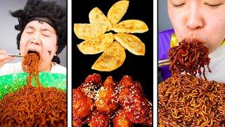 ASMR MUKBANG | Fried Chicken, fried egg, black bean noodles, kimchi Korean Food recipe ! eating