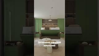 Кровать-трансформер горизонтального открытия в интерьере- со шкафами и диваном