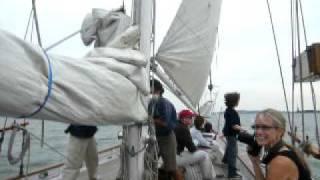 Sailing the Shearwater out of North Cove Marina