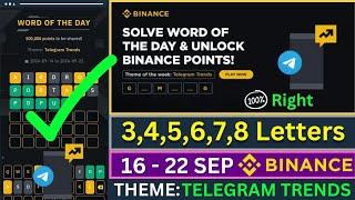 Theme Telegram Trends WOTD | Binance Crypto WODL Answers Today | All Letters WOTD