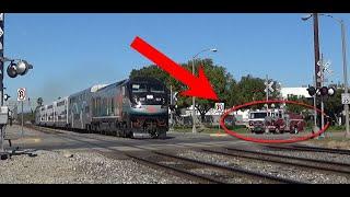 Metrolink Train and Firetruck Have a Horn Battle!!!