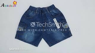 Thời Trang Trẻ Em | QS210(9-13) Quần Short Jeans Bé Trai Túi hộp Màu Xanh Nhạt | Abikdis