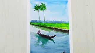 Simple landscape watercolor painting demo by Dr. Shirish Deshpande ( Kumar Art)