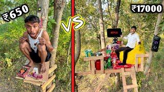 Overnight Survival Challenge || Low Budget Tree House Survival Challenge  ₹650 VS ₹17000