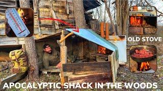 Solo Overnight Building a Post-Apocalyptic Shack In The Woods and Ribeye Philly Cheese Steak