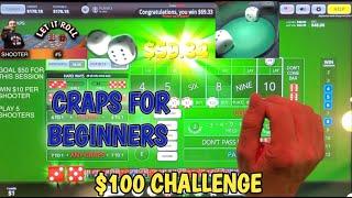 CRAPS FOR BEGINNERS - $100 Challenge - Bubble Craps for fun - Small bank roll low roller journey!