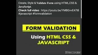 HTMl CSS Javascript form validation by CodewellTech | Check description for full video link