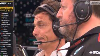 Toto Wolff Bad  Reaction After Russell crashes into the wall to bring his FP2 Singapore GP