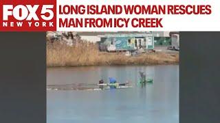 Long Island woman rescues man from icy creek