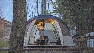 Heavy rain falling all day camping / listening to the sound of rain in the tent asmr