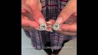 1.8 ct Cushion Halo Rings: Square VS Elongated