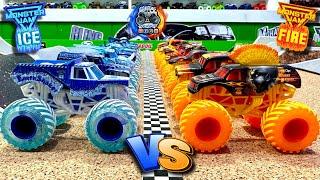 Toy Diecast Monster Truck Racing Tournament | Spin Master MONSTER JAM FIRE   ICE | ROUND #2