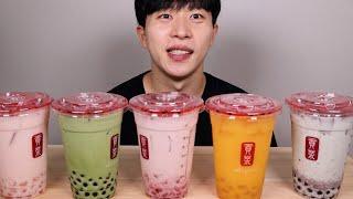 시원한 공차버블티 ( 망고ㆍ딸기ㆍ복숭아ㆍ민초ㆍ그린) 먹방 ASMR Gongcha Bubble tea MUKBANG EATING SOUND