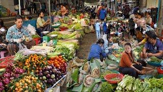 Boeng Trabek Food Market Scene - Amazing Honey Beer, Vegetable, Fruit, Fish, Seafood & More Food