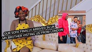 OUR SOFA FINALLY ARRIVED IN UK  MY BROTHER VISTING US FROM LONDON