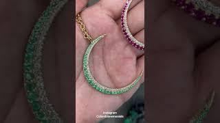 Emerald Ruby Diamond gold half moon necklace