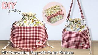 DIY 아웃포켓 스트링백 만들기 | 복조리개 가방 | 런치백 | DIY Drawstring Bag with Outer Pockets | Picnic Bag Tutorial