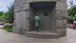 Statue of Eleanor Roosevelt in front of the United Nations logo in Washington, D.C. | USA