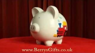 Extra Large Embossed Ceramic Piggy Bank -Train