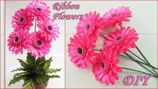 GERBERA FLOWERS from ribbons. DIY