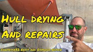 Osmosis Repair Part 2 - Drying the hull laminate + hull and keel repairs (Project Lottie Ep7)