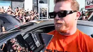 Canelo PULLS UP like "FACE OF BOXING" BOSS in SICK PORSCHE; A THOUSAND fans attend RIBBON CUTTING