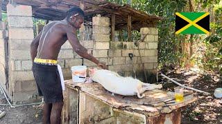 ️WILD JAMAICAN OUTDOOR BUSH COOKING || goat head || jerk pork|| breadfruit​⁠ @Thehappyjamaican