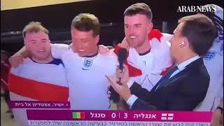 England fan shouts “Free Palestine” during a live Israeli TV broadcast at the WorldCup in Qatar