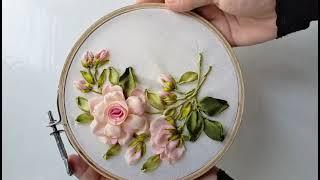 New Rose Ribbon Embroidery Tutorial | Hand Embroidery