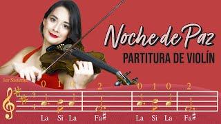 Noche De Paz En Violín Orquestal - Partitura Animada Con Los Nombres de Las Notas Musicales