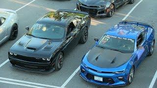 Who's the fastest ? Modern muscle cars drag race.