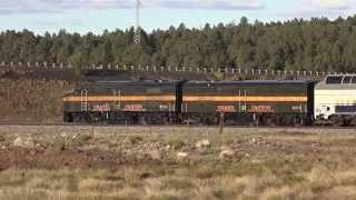 Grand Canyon Railway FPA-4 #6776 & 6871 rest in Williams AZ sunlight 9/27/15