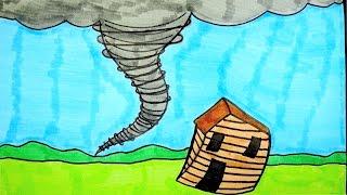 How To Draw A Tornado Scene, Step By Step Drawing Demo For Kids