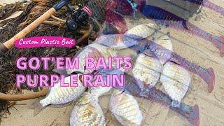 GeoFish | Custom Soft Plastic Bait Field Testing - Purple Rain #surffishing  #surfperch