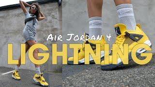 AIR JORDAN 4 LIGHTNING ON FOOT Review and HOW TO STYLE! THE 15 YEAR WAIT IS OVER! Adult vs GS