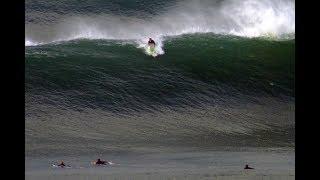 Surfers take on huge waves. Bells Beach, Victoria. June 24th 2017. Music by Them Crooked Vultures.