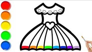 Drawing and Painting Idea | Rainbow Dress Drawing and Painting Tutorial for Kids