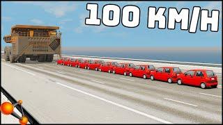 BELAZ vs 10 DAEWOO MATIZ! 100 Km/H CRASH TEST! - BeamNg Drive