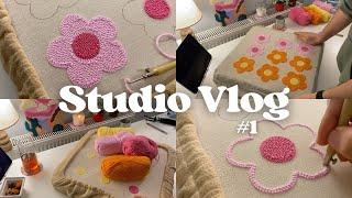 STUDIO VLOG #1  Flower coasters for wholesale order & Punch needle with me