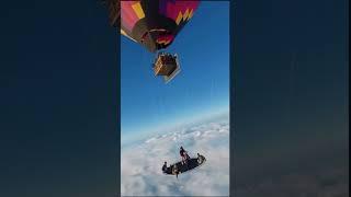 Trampoline connected to a hot air balloon,then skydive triple extreme