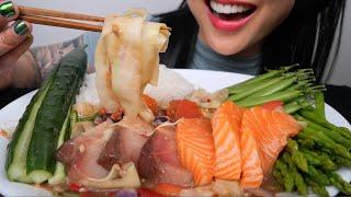 SPICY SALMON + HAMACHI CUCUMBER SALAD (ASMR EATING SOUNDS) NO TALKING | SAS-ASMR