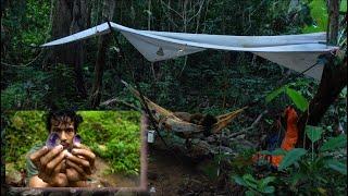 Solo Camping in Rain Forest, Sleeping in a Hammock Scary Night in The Wilderness គេងរកត្បូង Epsod 98