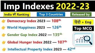 Index 2023 current affairs | Index and ranking 2023 | India's ranking in latest index 2023 | सूचकांक