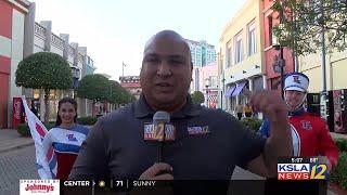 Mardi Gras parade in preparation in downtown Shreveport for I-Bowl