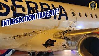 Marathon Airlines E-195 Serbia Intersection Takeoff/Eclipse Jet Towbar. 19 Feb 24