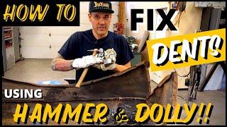 How To Use a Hammer & Dolly to Smooth DENTS in Sheet Metal!! | Sheet Metal Repair Techniques PART 1